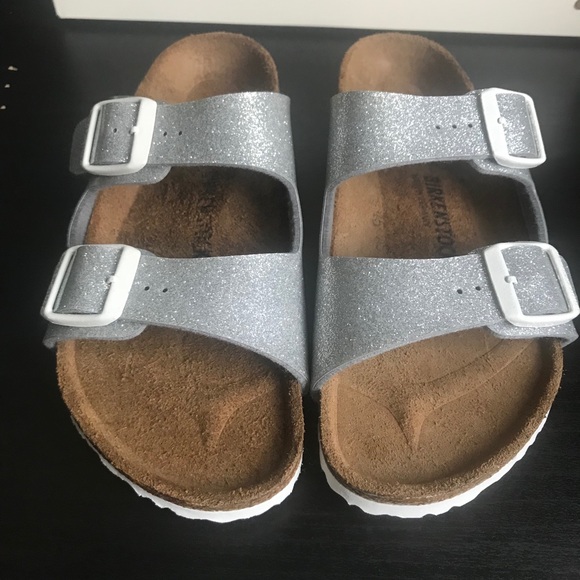 silver glitter birkenstocks